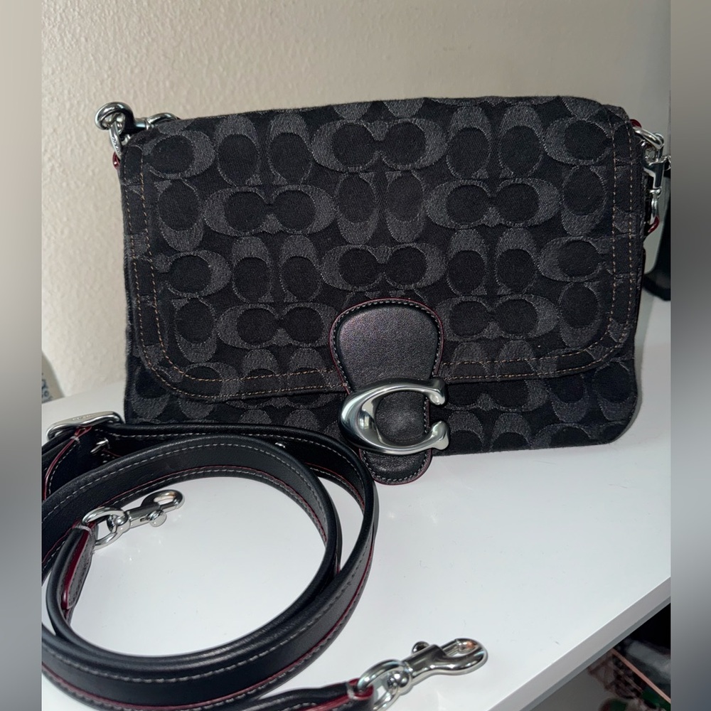 Coach black denim soft tabby